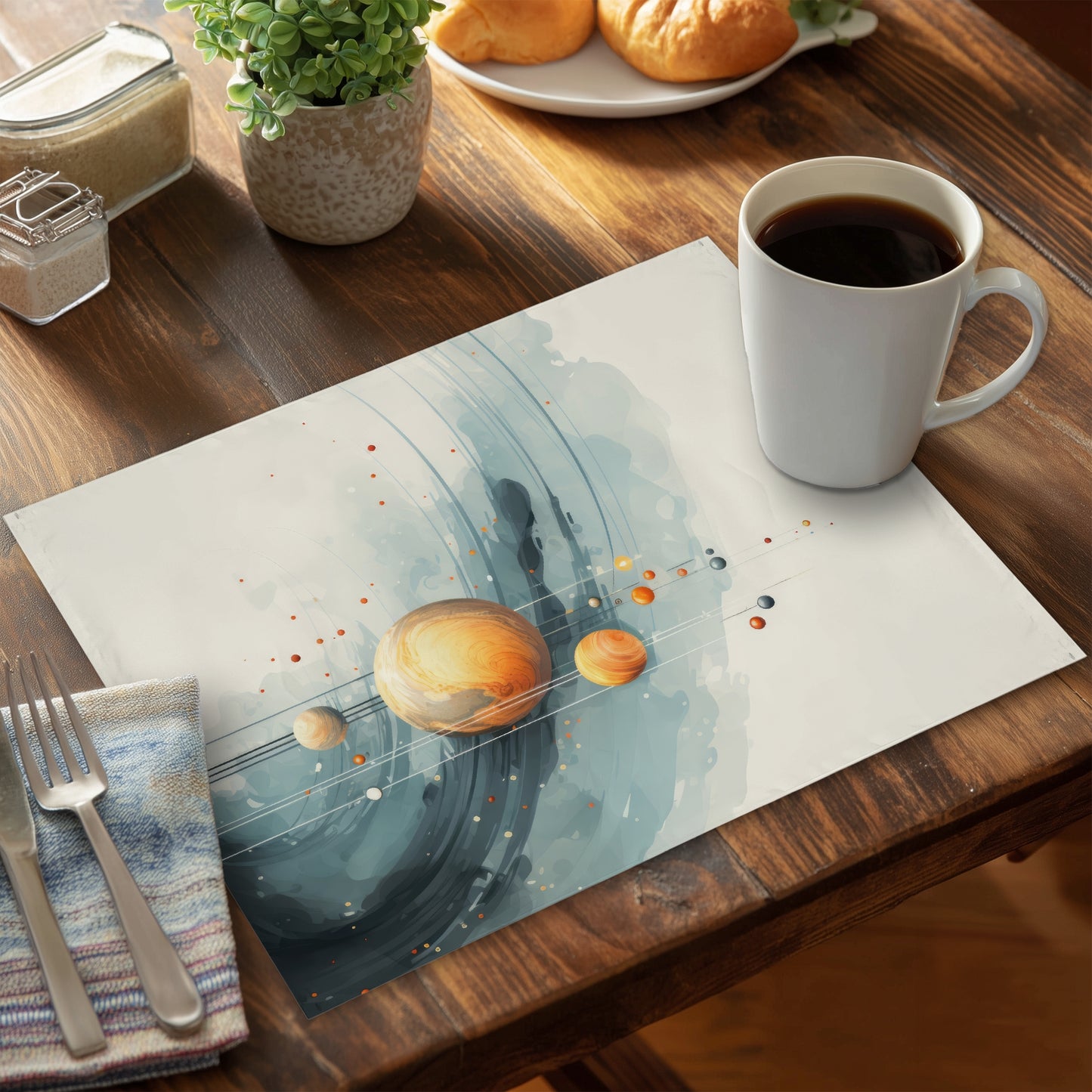 Hanging planets Blue Polyester Placemat | Home Decor Accent