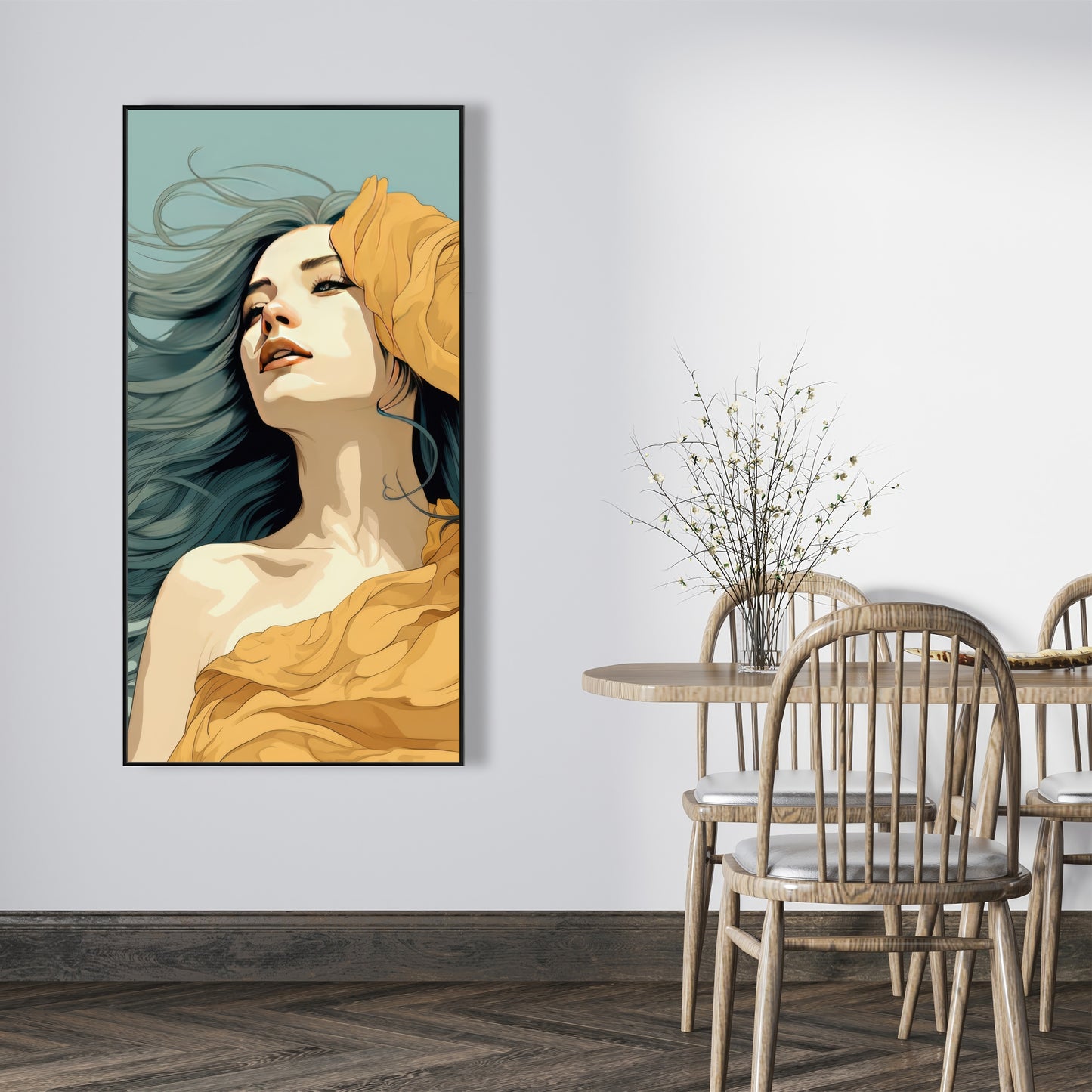 Sensual Flow - Turquoise Framed Canvas for Home Decor
