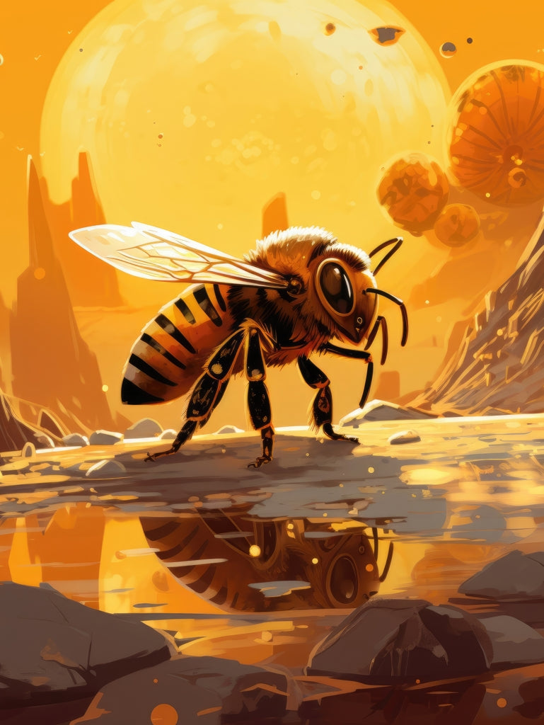 Bee world - Framed Canvas - Print on demand
