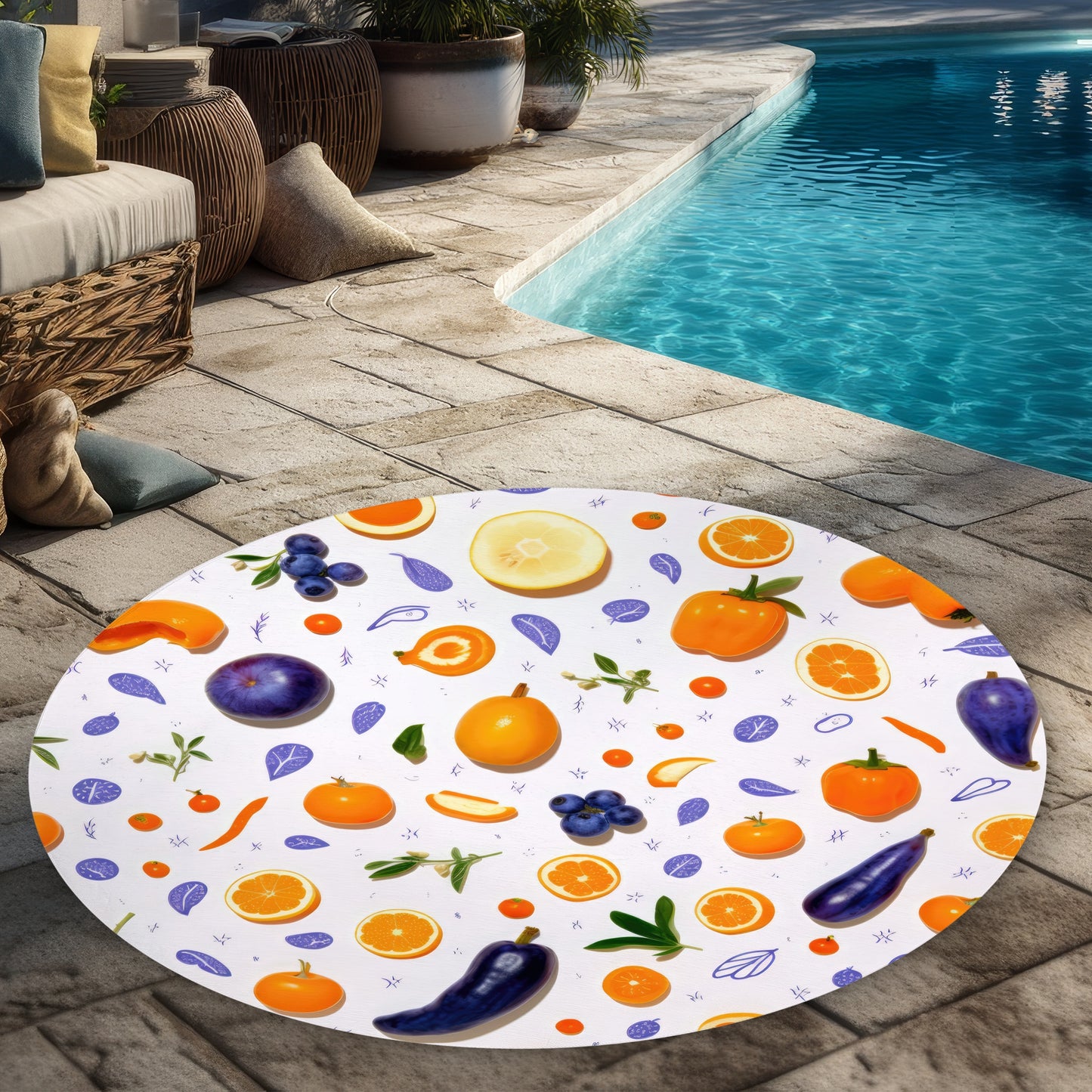 Orange and Purple 5' Round Outdoor Area Rug for Home Decor