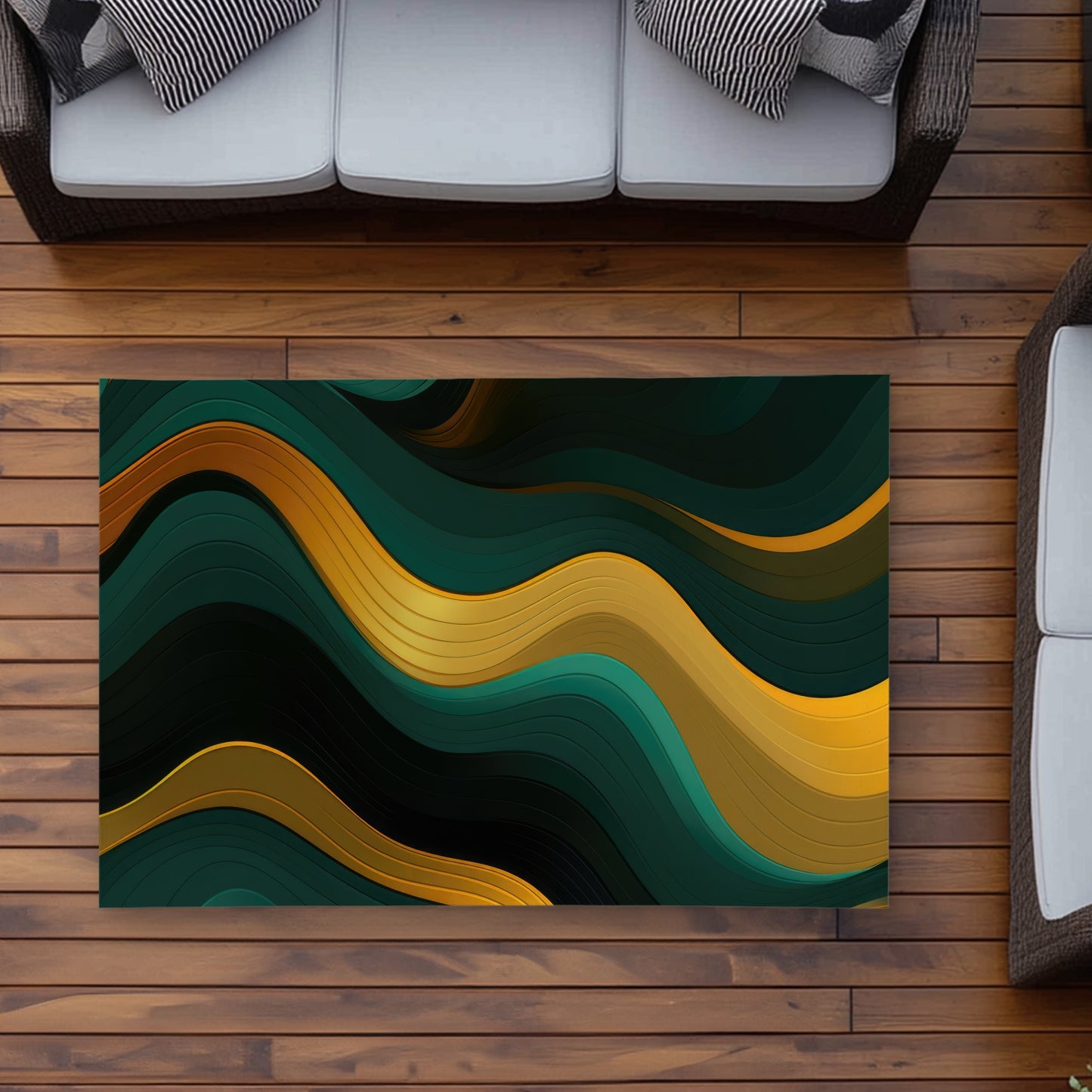 Golden Harmony Turquoise Outdoor Area Rug for Home Decor
