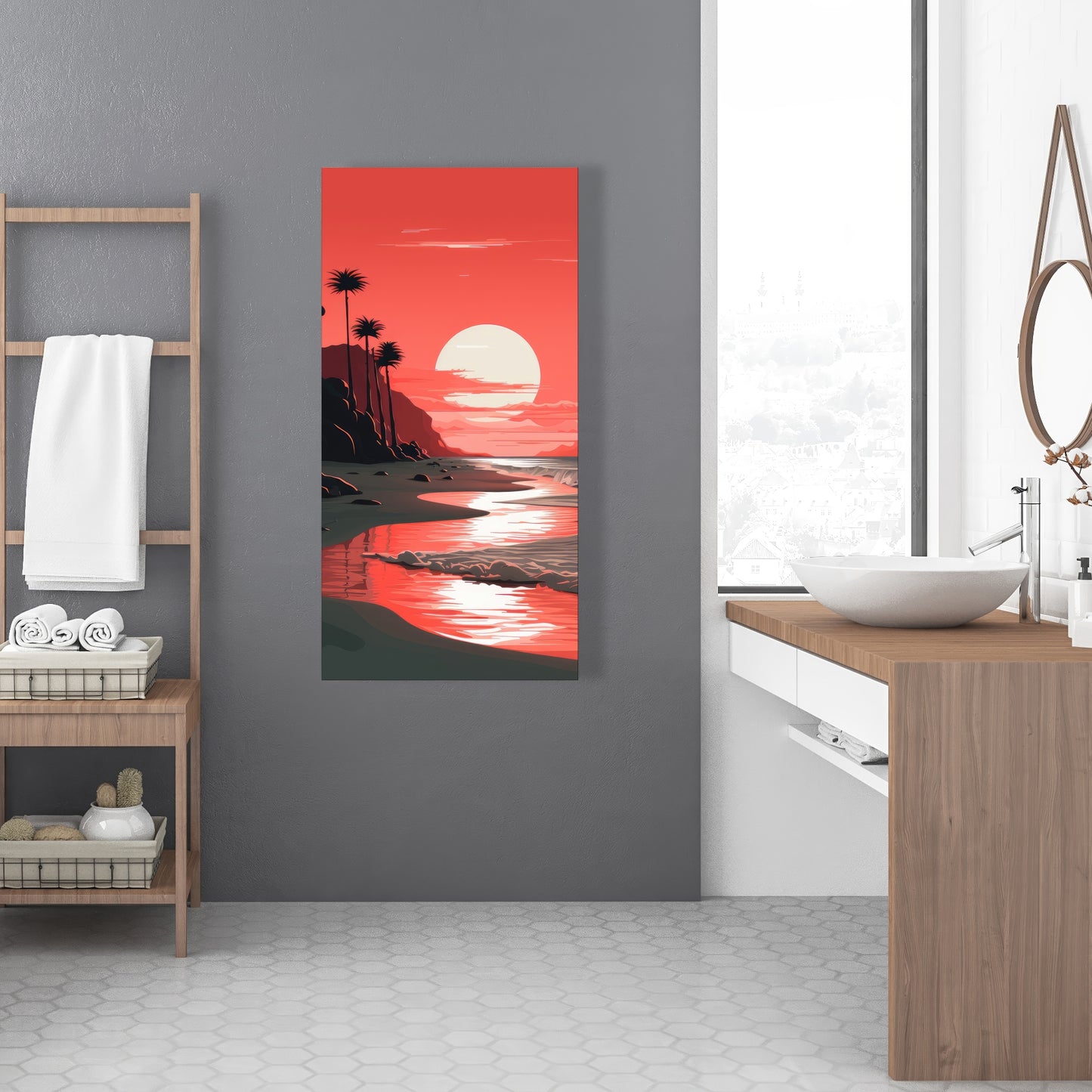 Blood Sun - Gray Canvas Art for Modern Home Decor