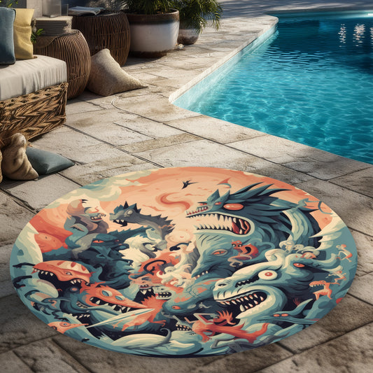 Before time Orange Round Outdoor Area Rug | Home Decor