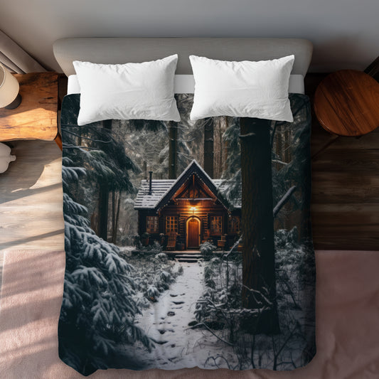 The lone cabin White duvet cover | Elegant home decor