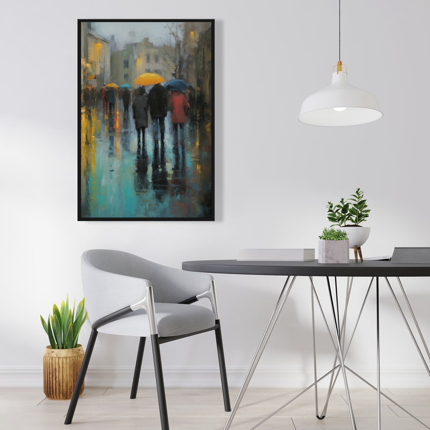 Rainy Day Red Framed Canvas - Home Decor Art Piece