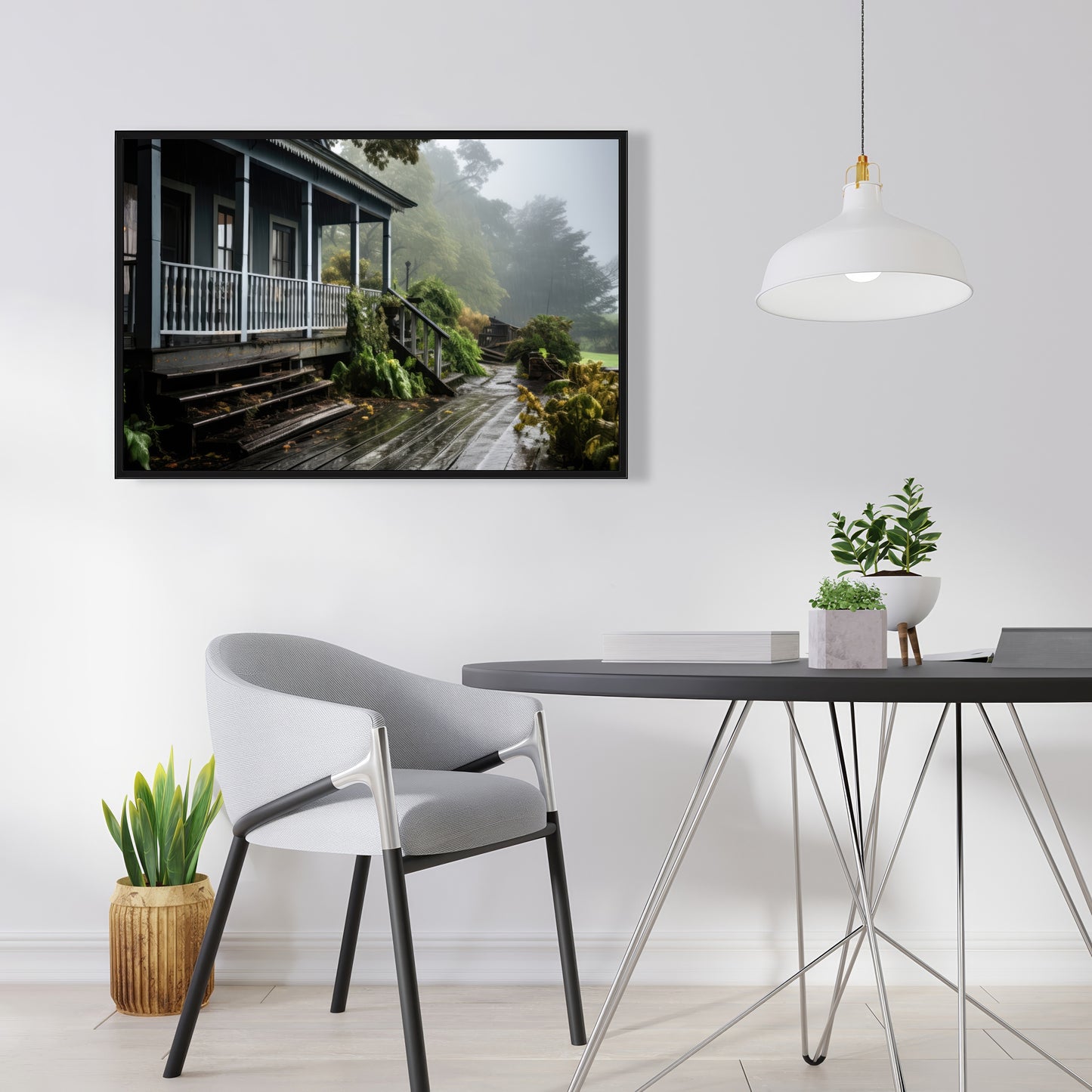 Rainy porch - 36"x36" Framed canvas