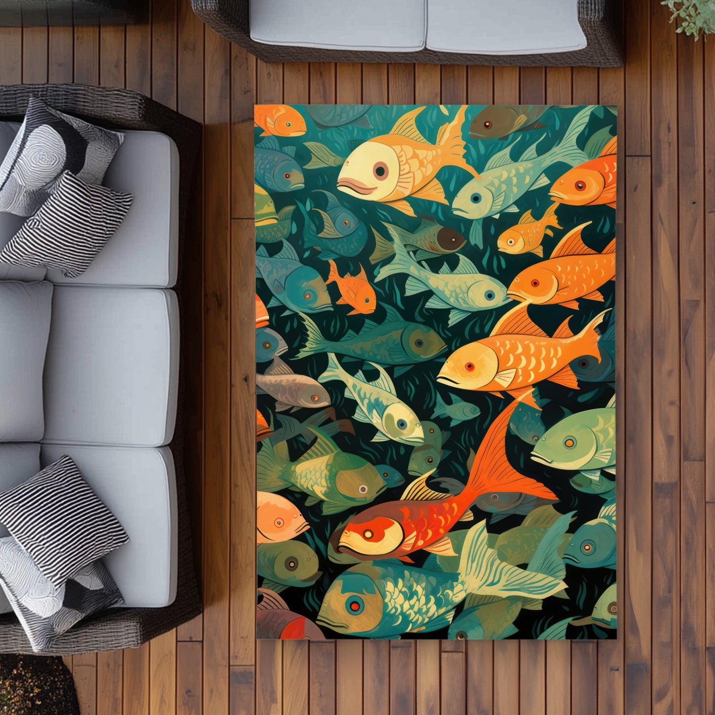 Simple Fishes Black Outdoor Area Rug | Home Decor Essentials