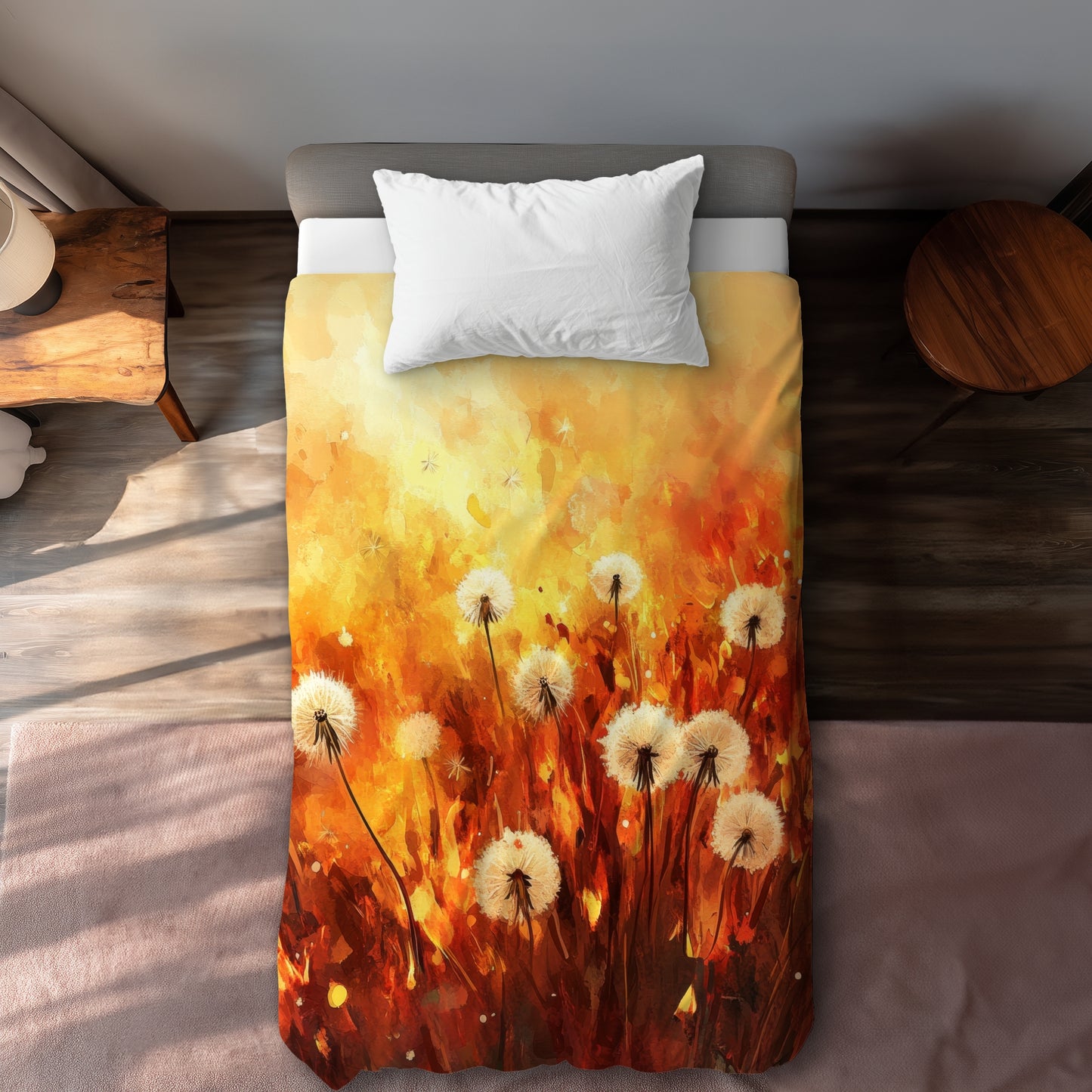 Dandelion Fire Yellow Duvet Cover | Bright Home Decor