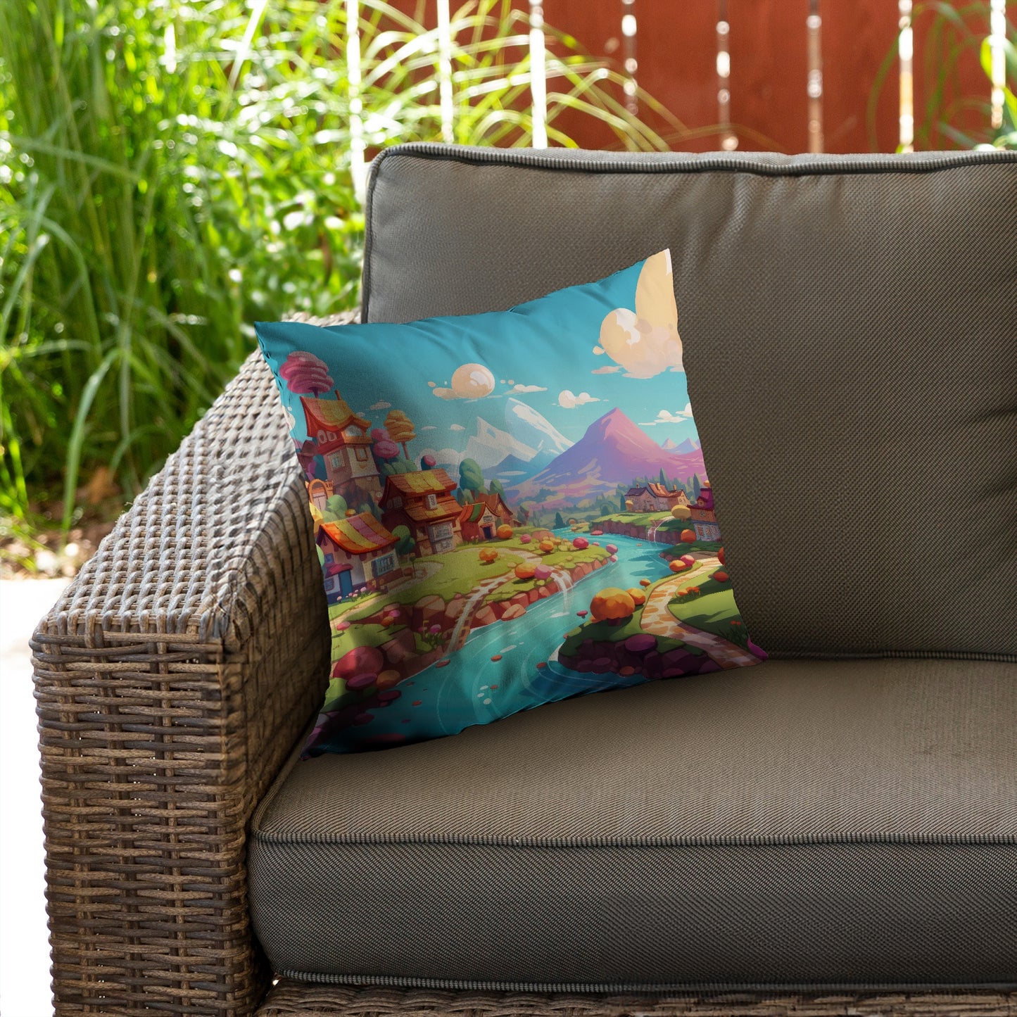 Sweet town Green Poly Twill Throw Pillow Insert for Home Decor