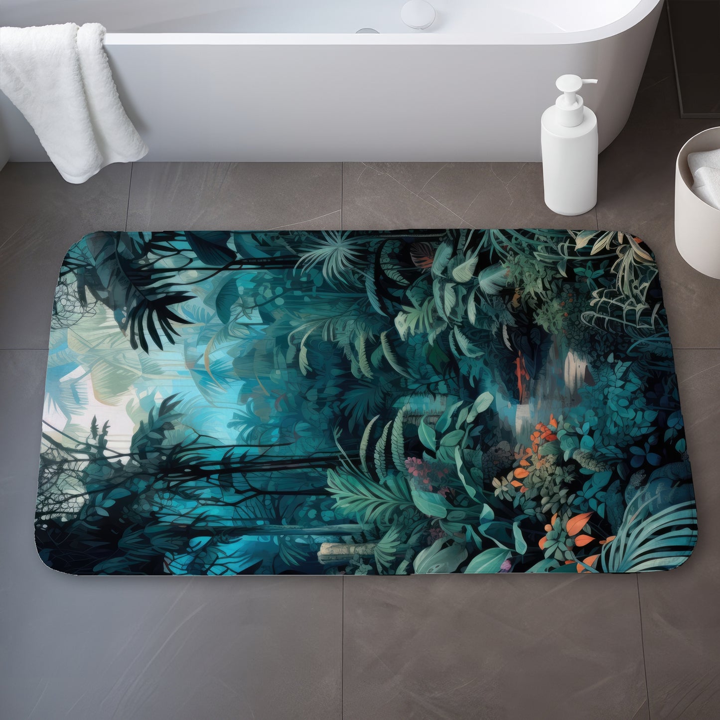 Deep in the jungle - Blue Bath Mat for Home Decor | Stylish Comfort