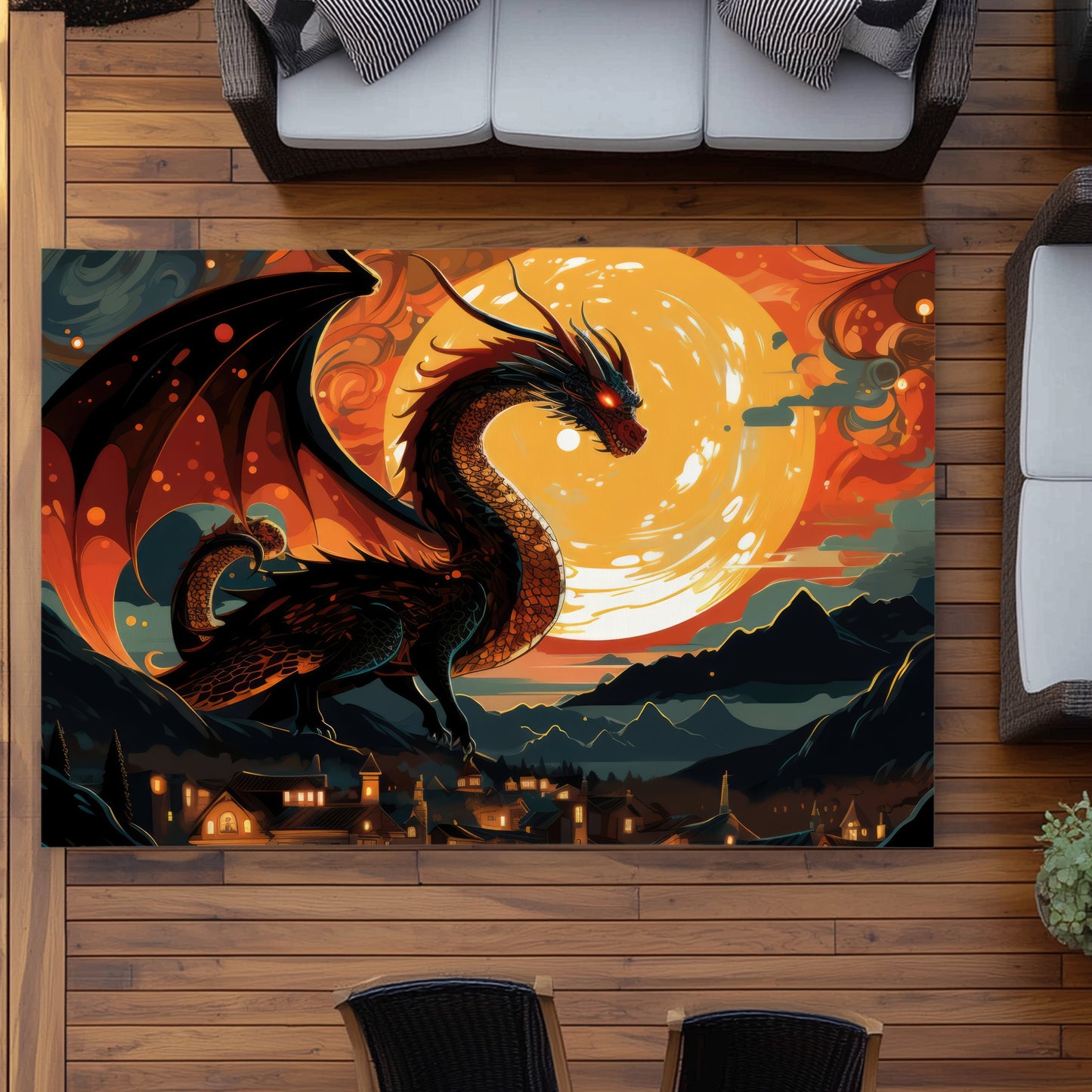 Imminent Destruction Orange Outdoor Area Rug for Home Decor