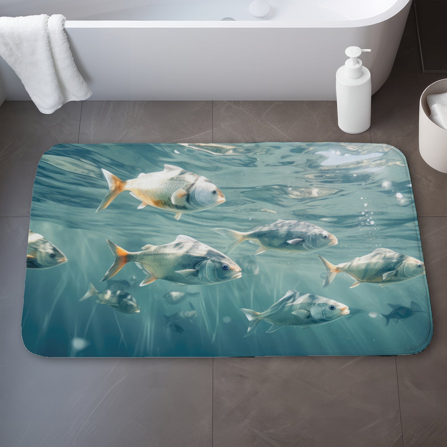 Swimming peacefully White Bath Mat for Elegant Home Decor