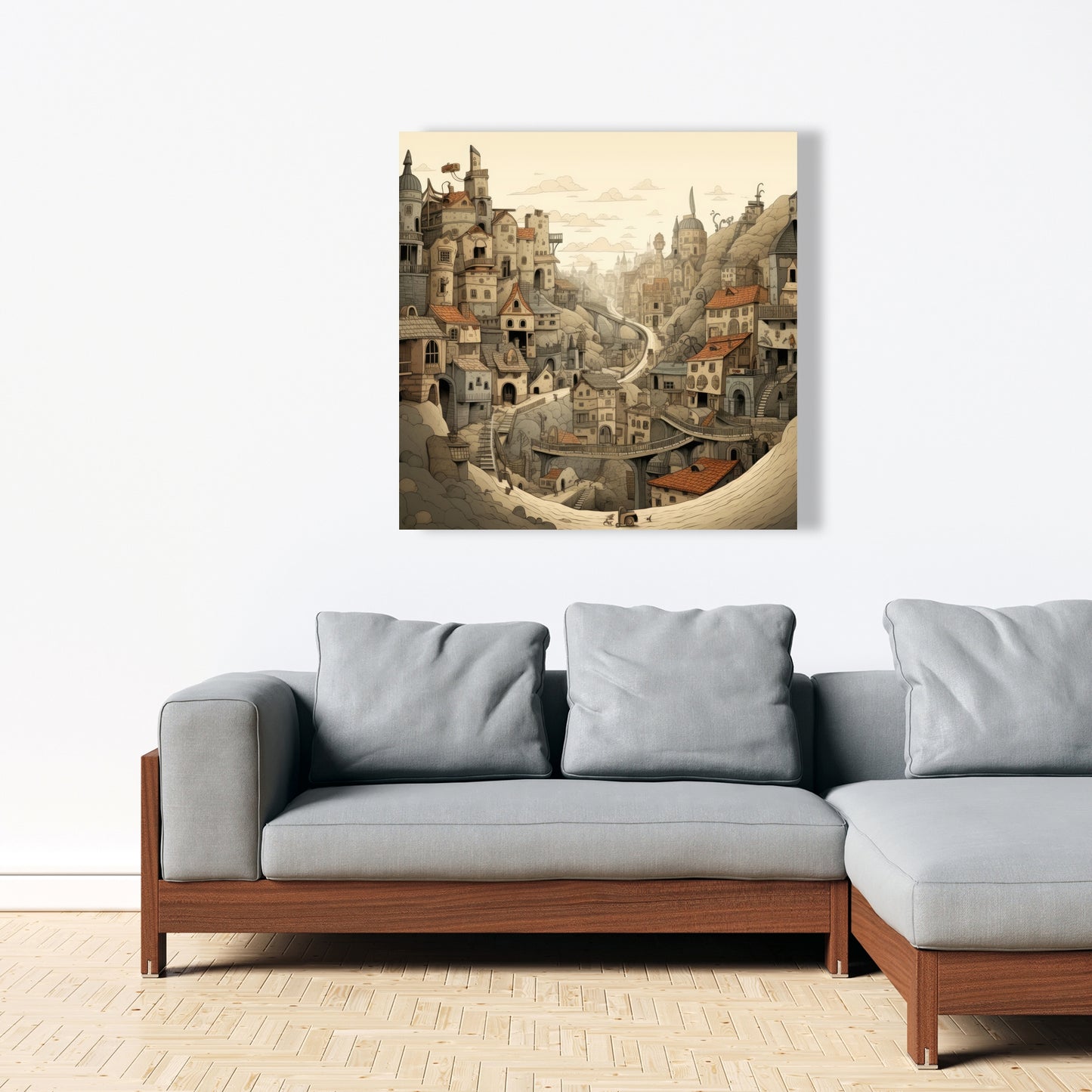 Intricate Town Hall - Beige Canvas for Elegant Home Decor
