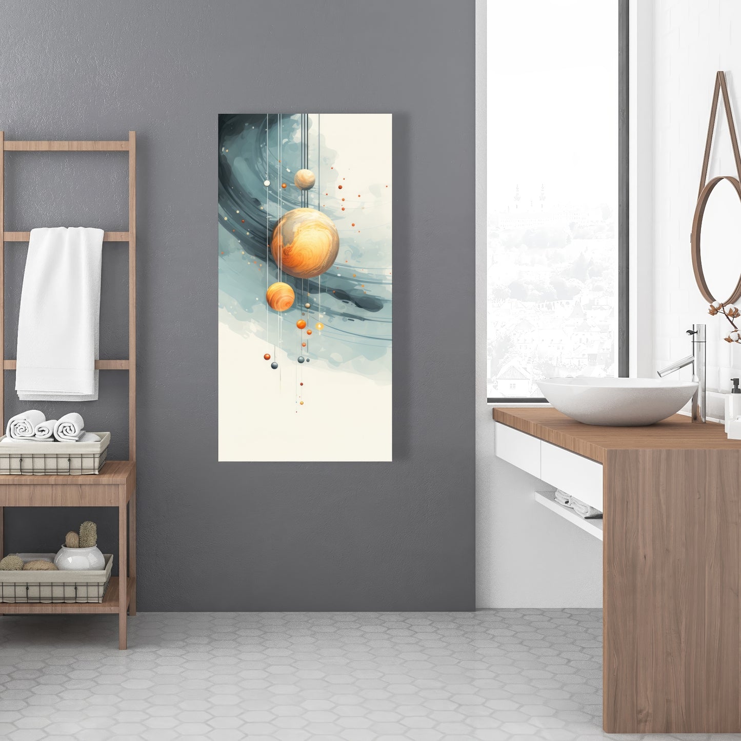 Hanging Planets - Blue Canvas Art for Home Decor | Unique Wall Art