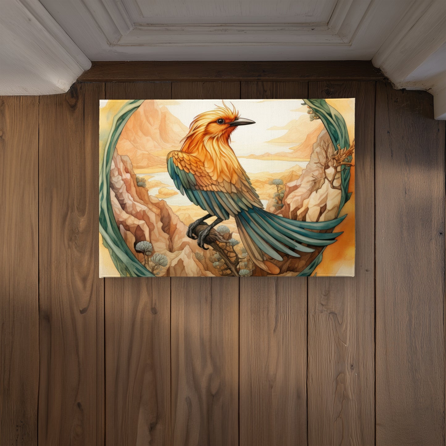 Perched Bird Turquoise Indoor Outdoor Door Mat | Home Decor