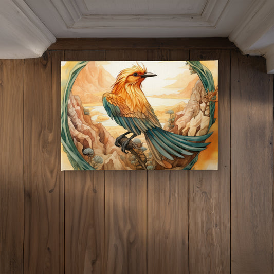 Paillasson d'intérieur/extérieur turquoise motif oiseau perché | Décoration d'intérieur