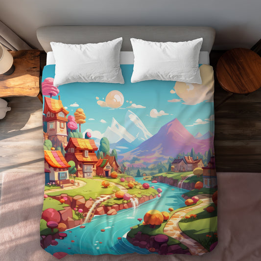 Sweet town Orange Duvet Cover - Stylish Home Decor Accent