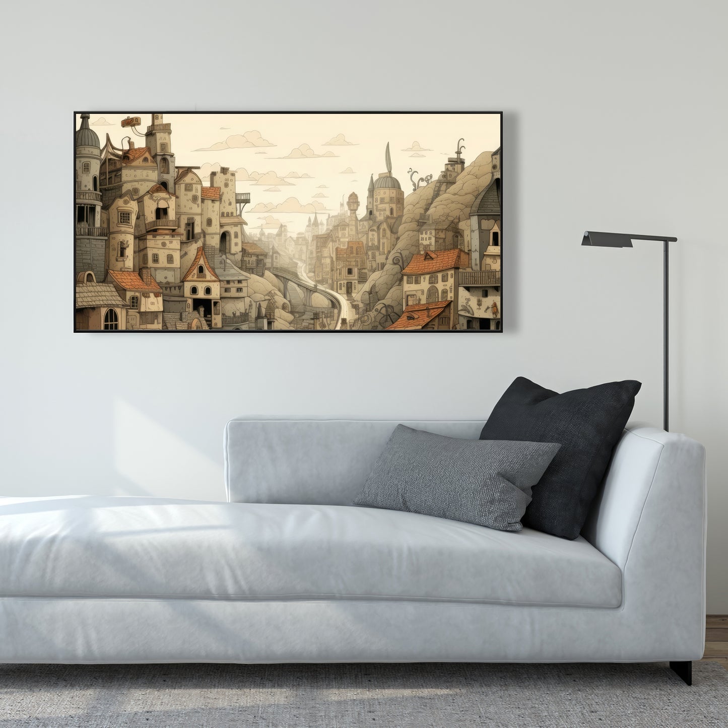 Intricate Town Hall - Orange Framed Canvas Home Decor