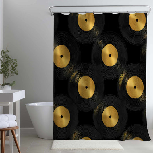 Rideau de douche à cercles rainurés dorés | Décoration intérieure élégante
