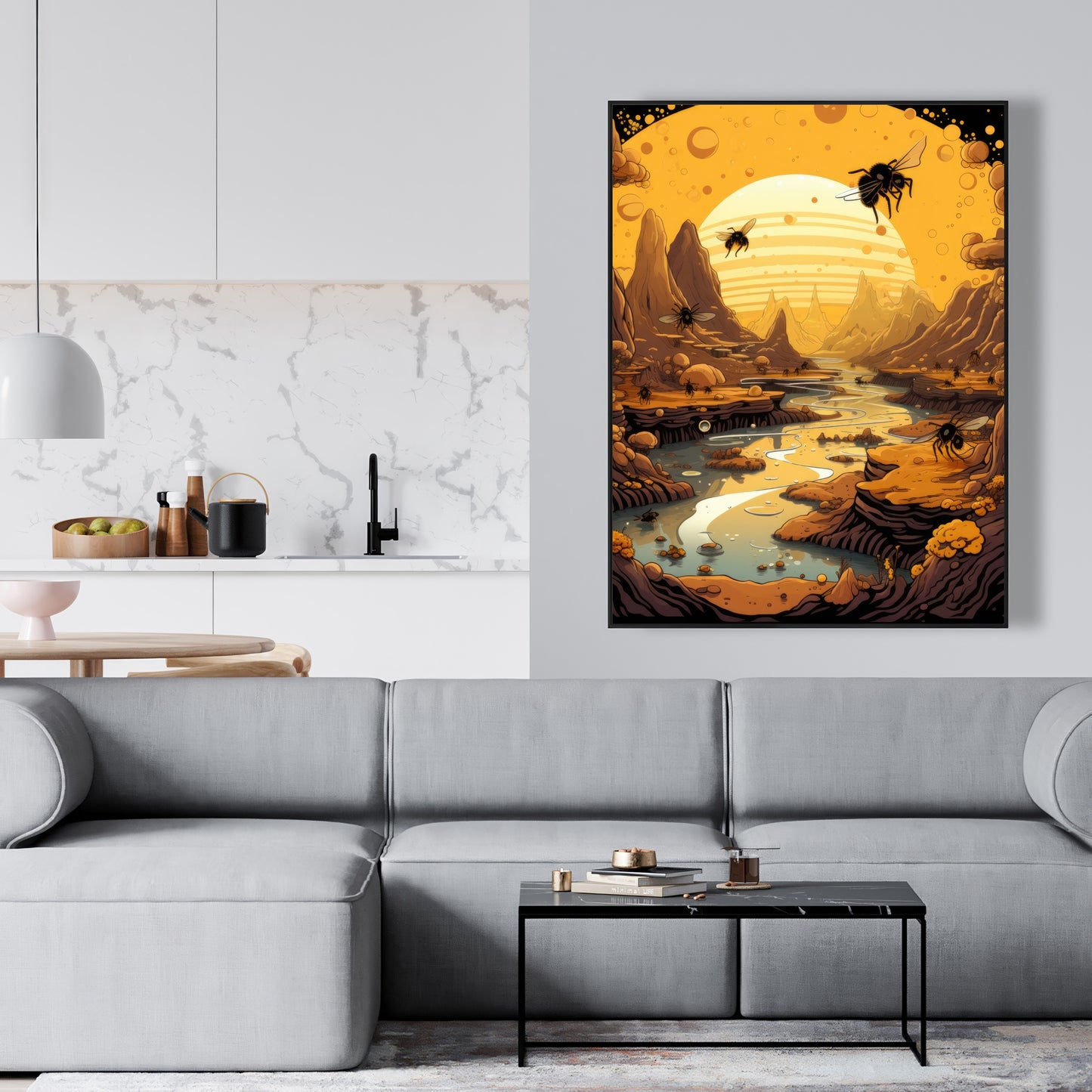 Hive Mind - Black Framed Canvas Art for Home Decor