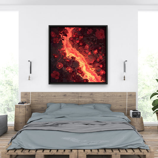 Seering Flowerbed - Red Framed Canvas Home Decor Art