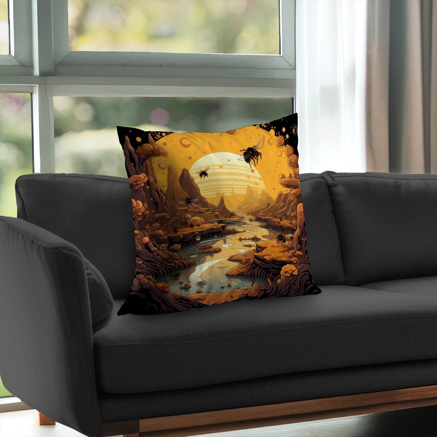 Hive Mind Black Poly Twill Throw Pillow Insert for Home Decor