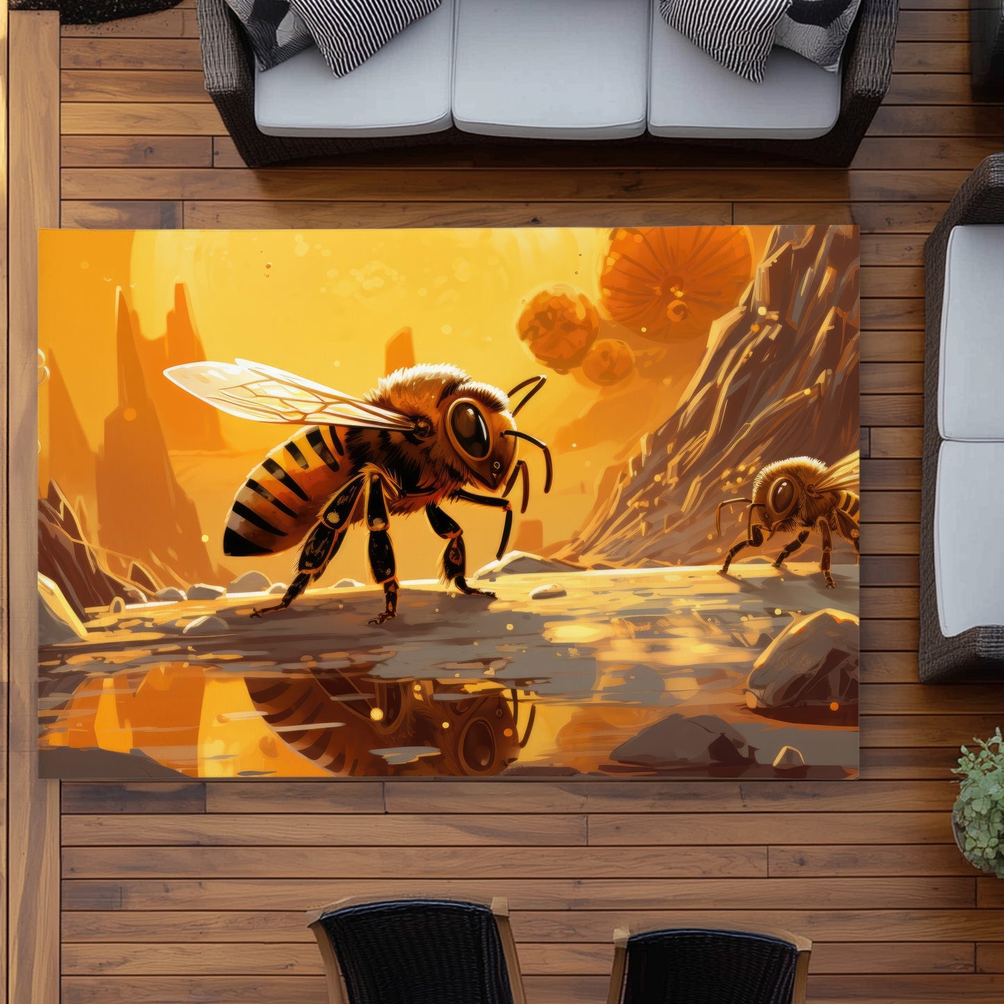 Bee World Yellow Outdoor Area Rug | Stylish Home Decor