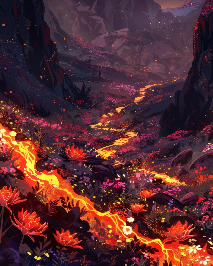 Bloom and eruption - Framed Canvas - Print on demand