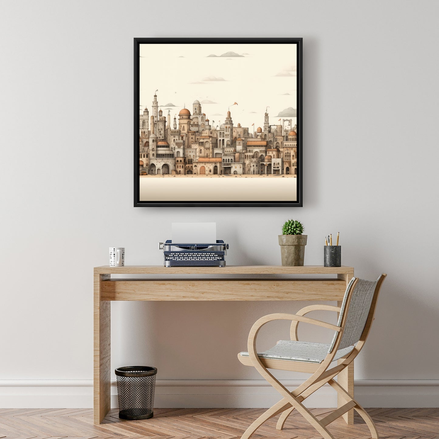 The Old Town - Beige Framed Canvas for Home Decor