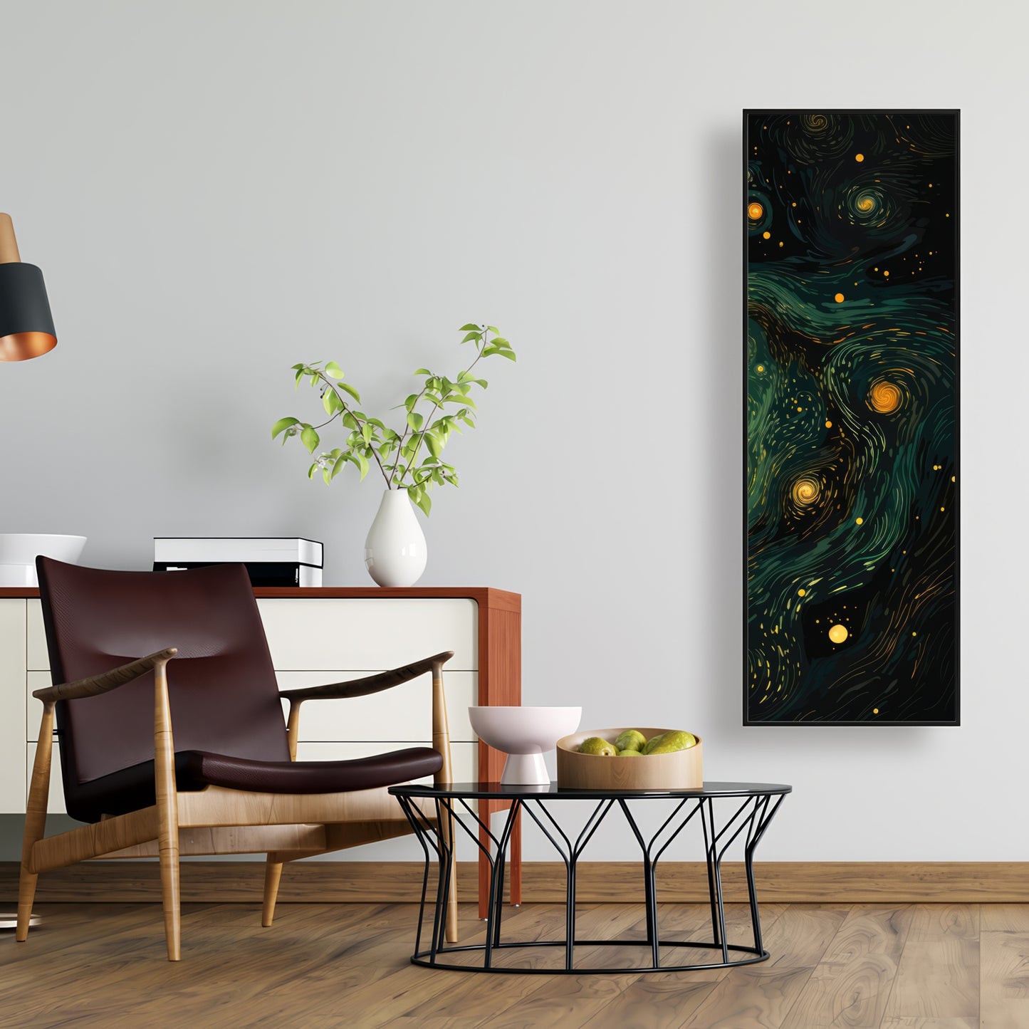Illuminated in Space - Green Framed Canvas for Home Decor