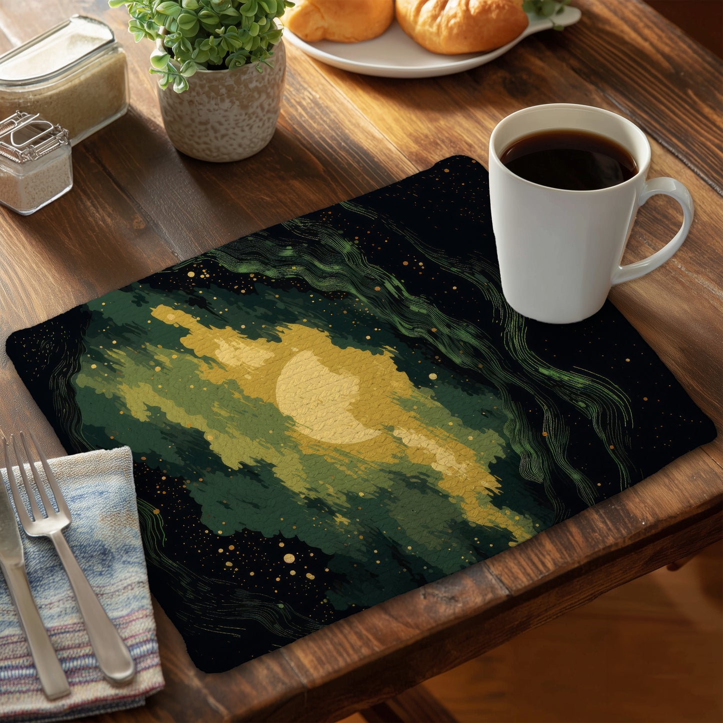 Cloudy Star - Black Braided Polyester Placemat for Home Decor