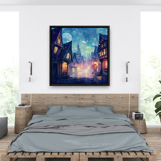 Bubble ville - Purple Framed Canvas for Home Decor