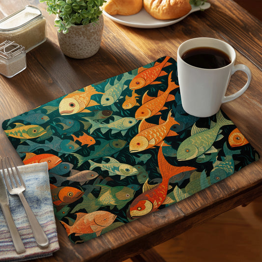 Simple fishes - Green Braided Polyester Placemat for Home Decor