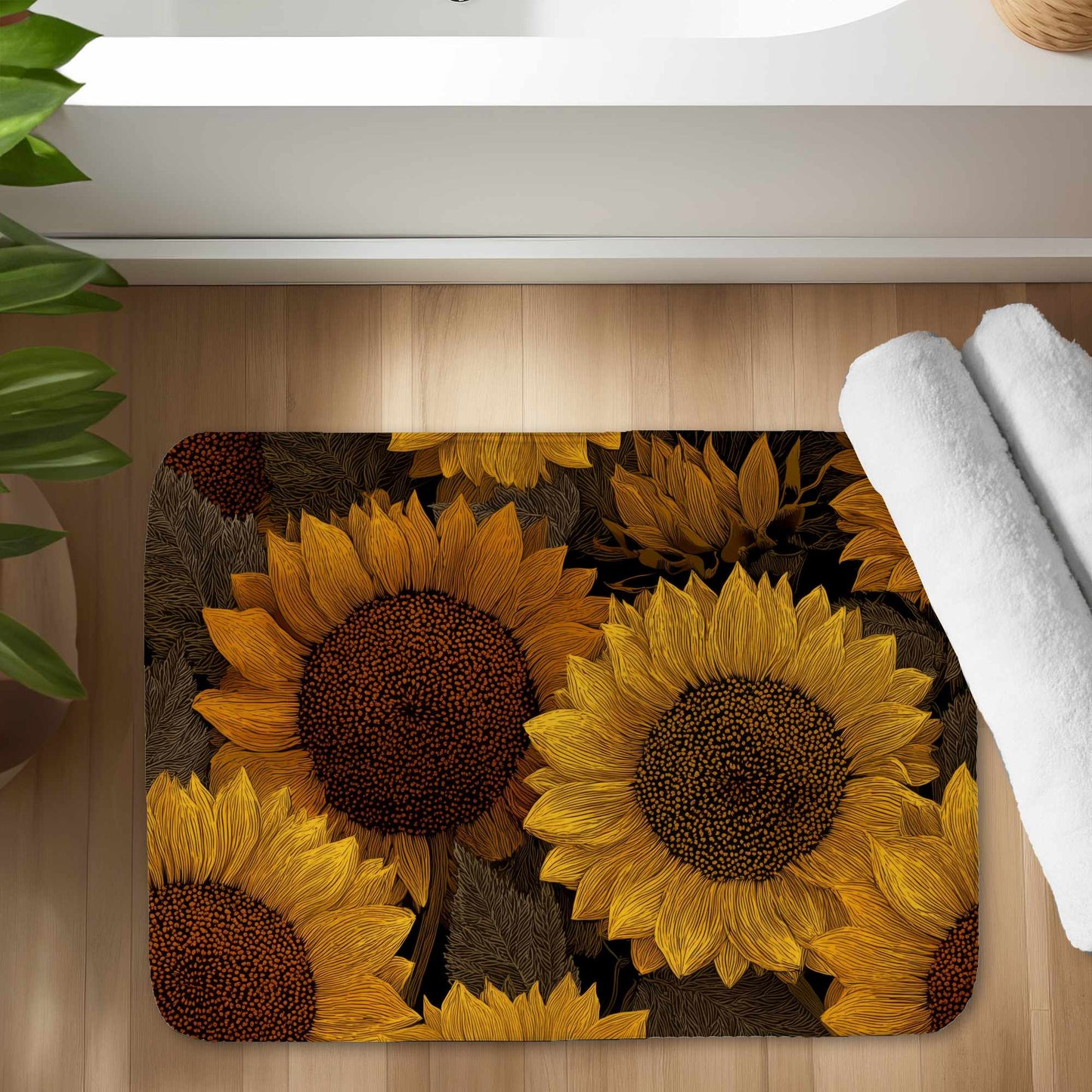 Golden Glow Blooms Bath Mat | Stylish Home Decor Accent