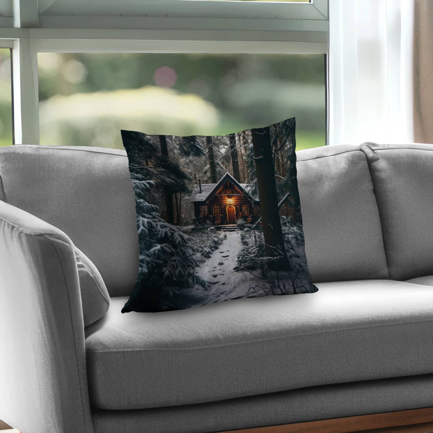The lone cabin - White poly twill throw pillow insert | Home Decor