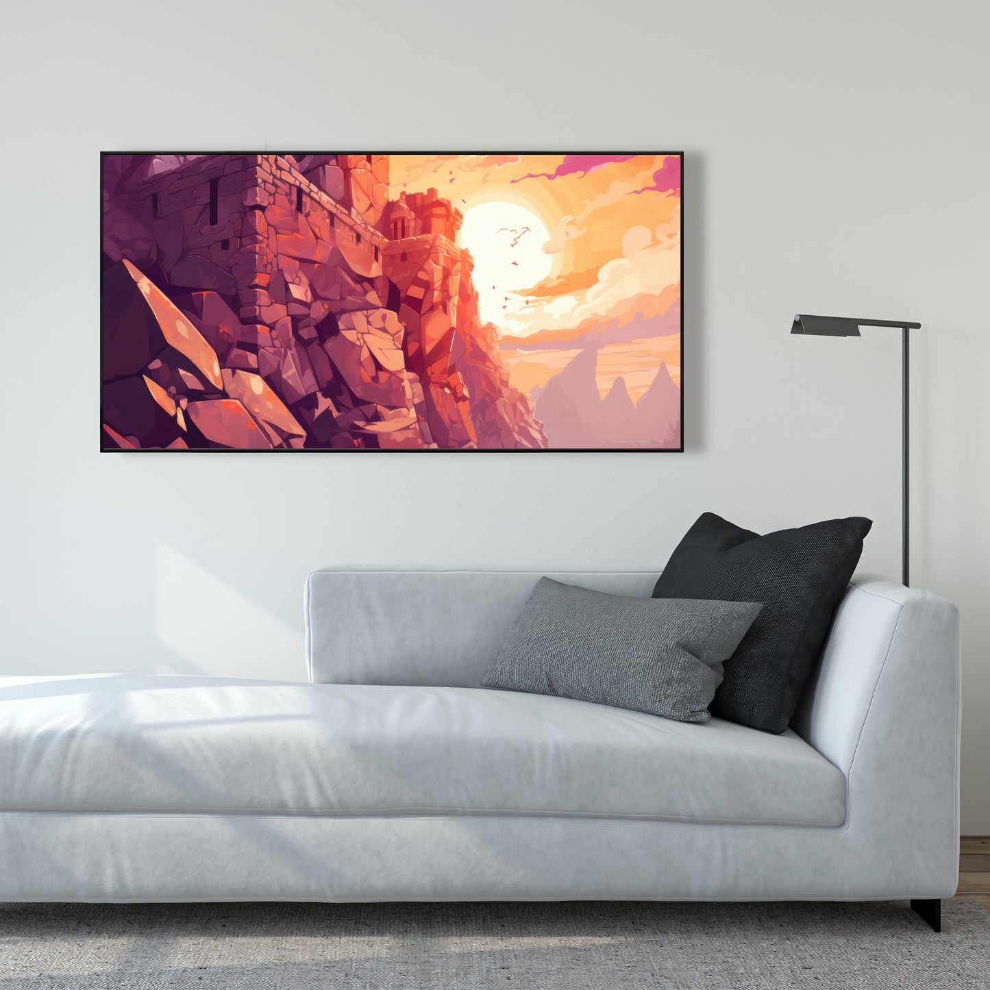 The setting rampart - Framed Canvas - Print on demand
