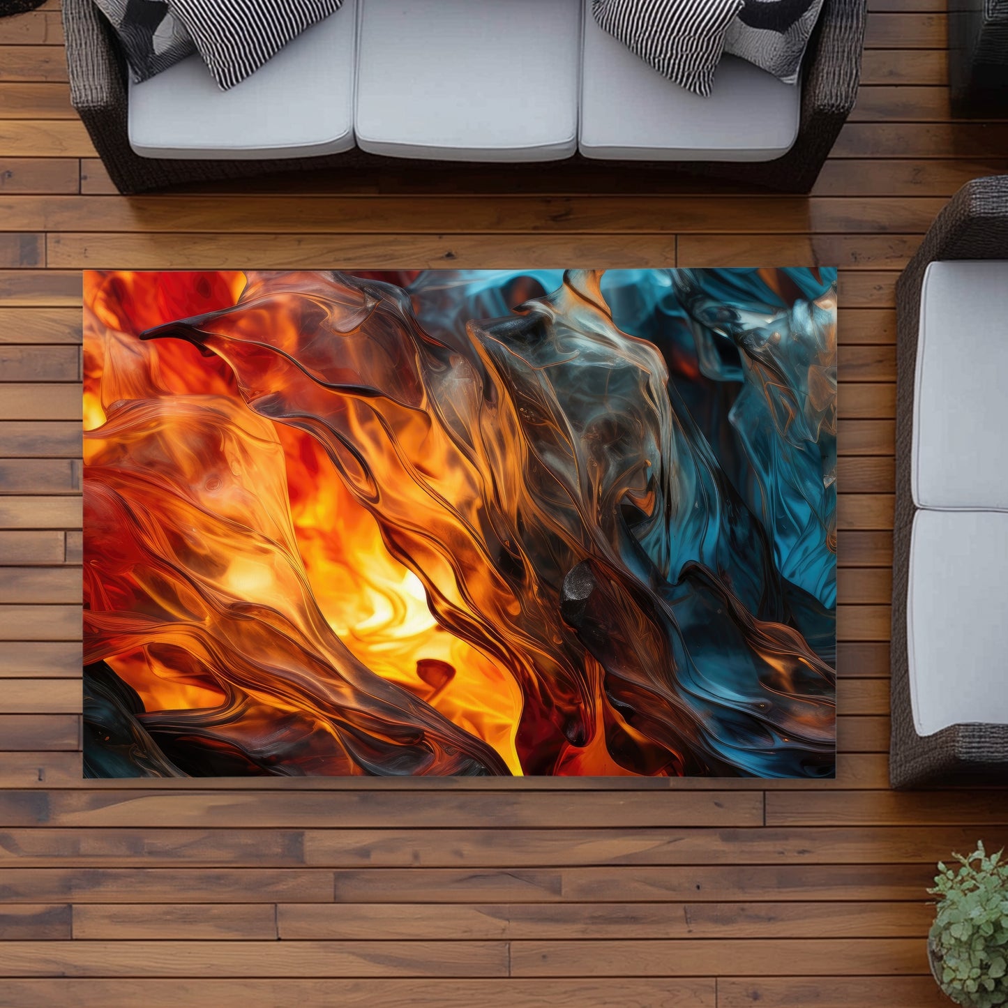 Crystallized Fire - Blue Outdoor Area Rug for Home Decor
