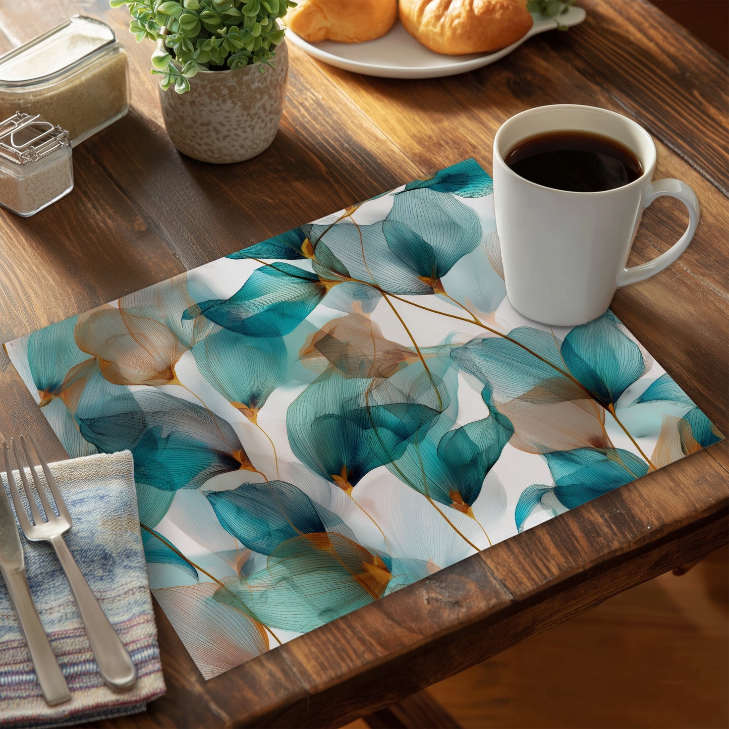 Teal and Brown Polyester Placemat for Stylish Home Decor