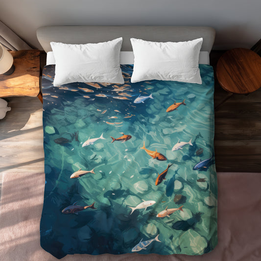 Caustic Fish Turquoise Duvet Cover - Stylish Home Decor