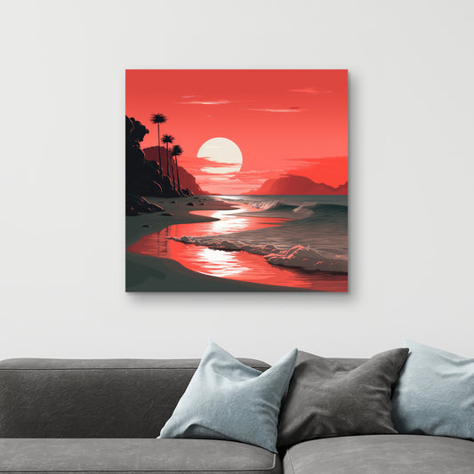 Blood Sun - Gray Canvas Art for Modern Home Decor