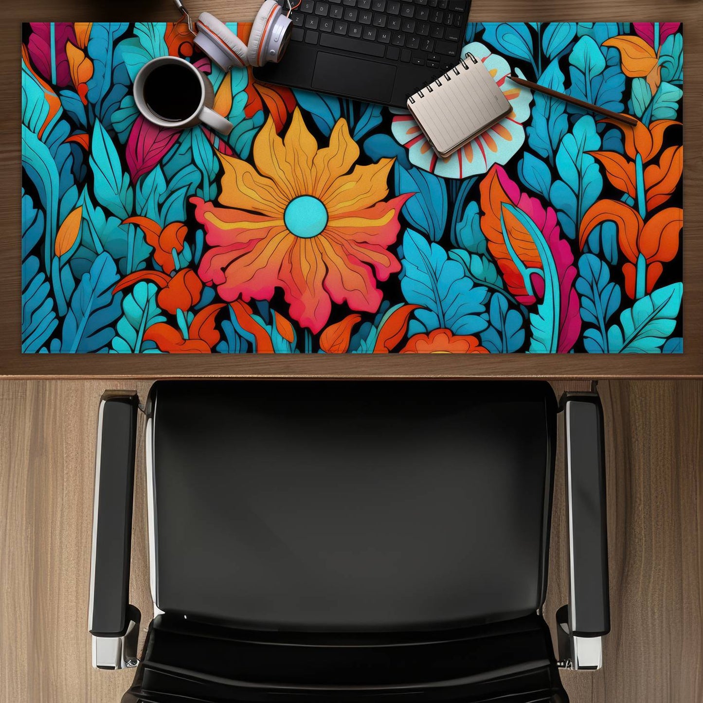 Floral Hues - Orange Gaming Mat for Stylish Home Decor