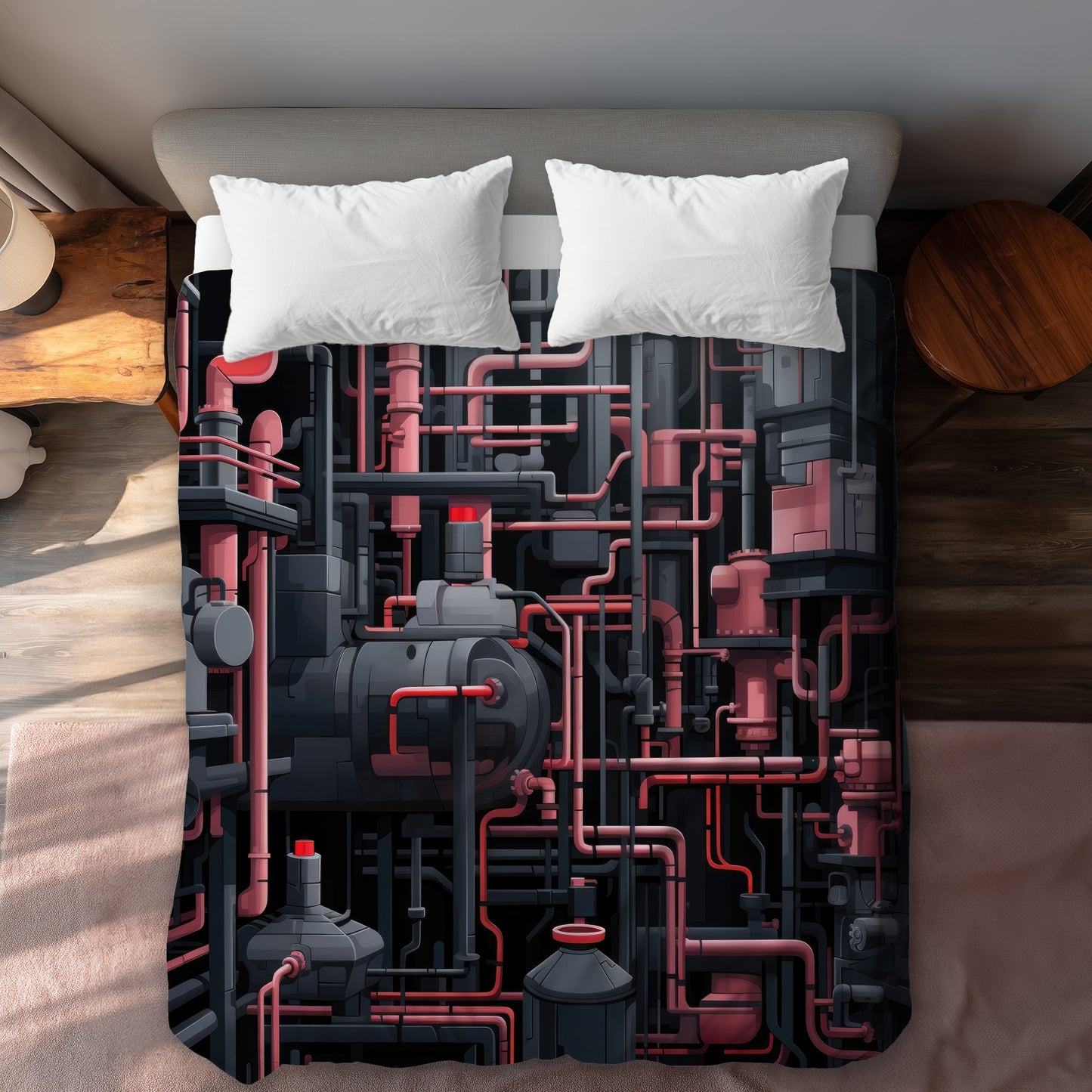 Dark pipes Black duvet cover | Stylish home decor essential