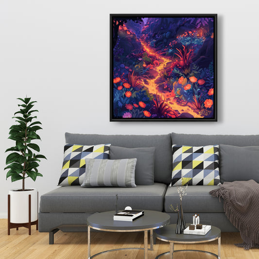 Burning Flowers Purple Framed Canvas | Home Decor Art