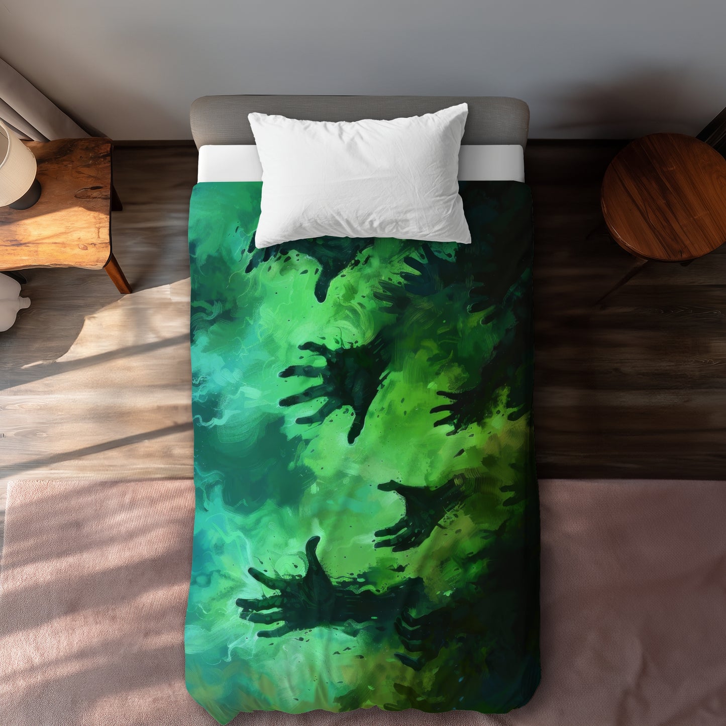Hands of Despair Green Duvet Cover | Chic Home Decor