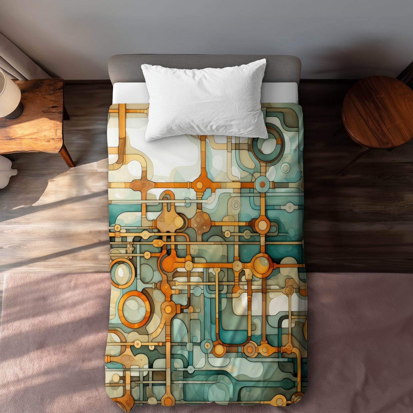 Turns and Bends Turquoise Duvet Cover | Stylish Home Decor