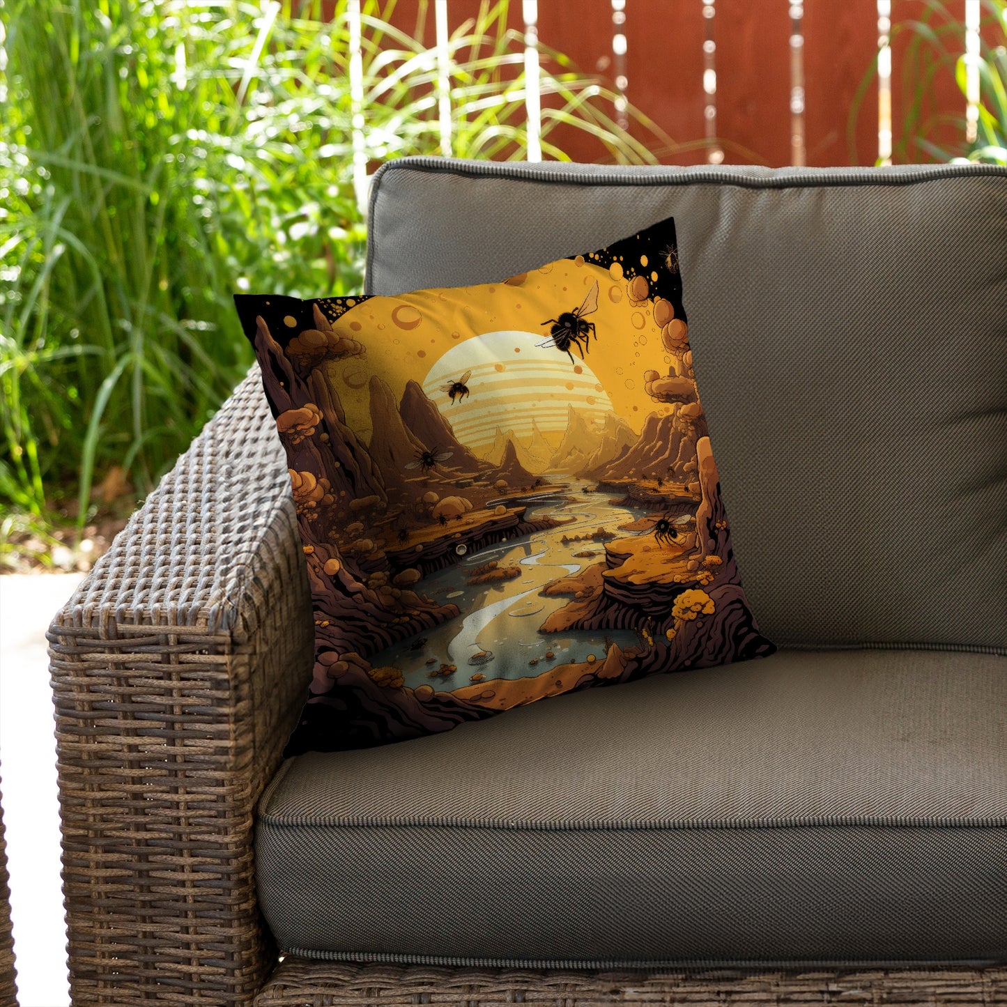 Hive Mind Black Poly Twill Throw Pillow Insert for Home Decor