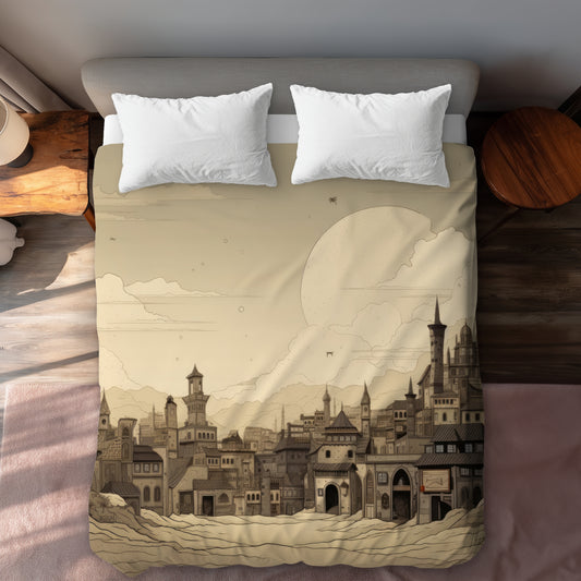 Desert Town Gray Duvet Cover - Stylish Home Decor Accent