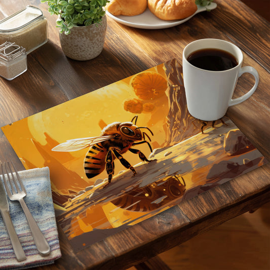 Bee World Yellow Polyester Placemat | Stylish Home Decor