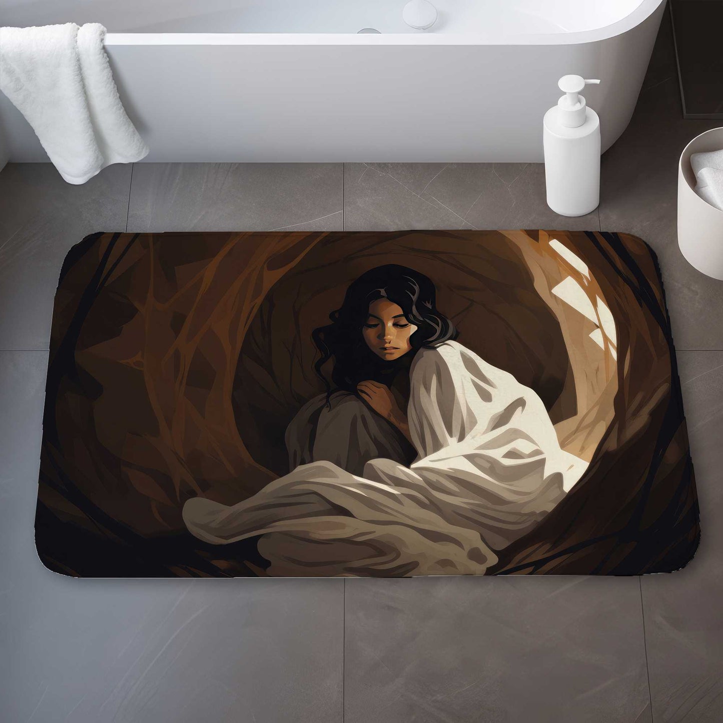 Tapis de bain noir « Étreinte chaleureuse » pour une déco cosy | Doux et élégant