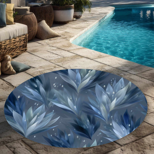 Icy Leaves Round Outdoor Area Rug | Stylish Home Decor
